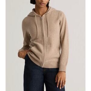 Quince 100% Mongolian Cashmere Full Zip Hoodie Oatmeal Beige Women Size XL